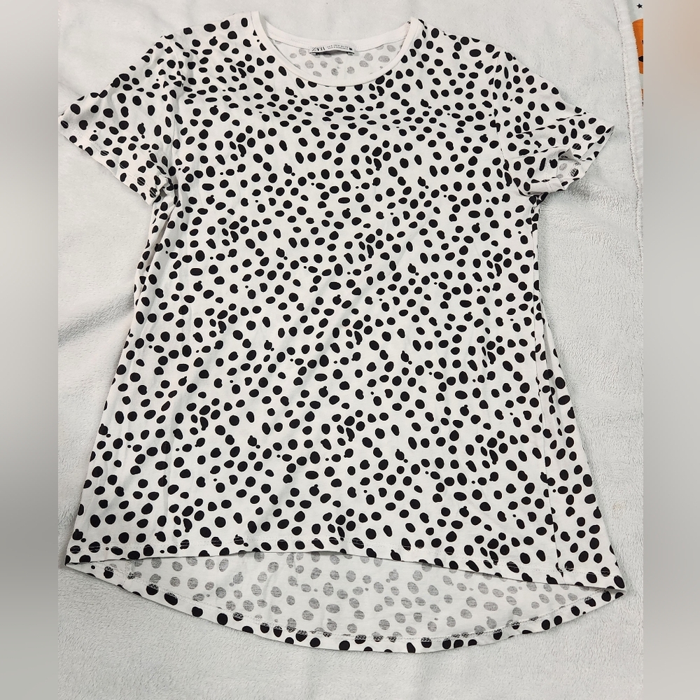 Zara Black and White Polka Dot Short Sleeve Tee